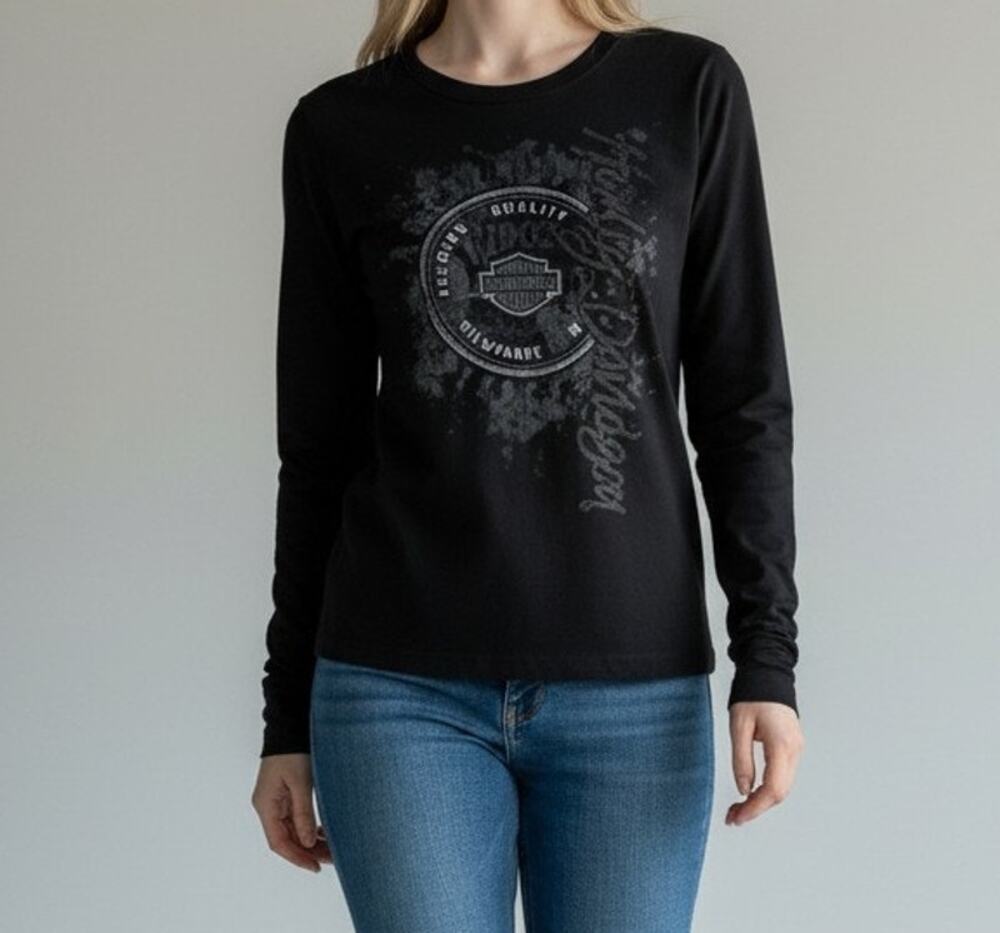 Harley-Davidson Women's Black Long Sleeve Pullover Shirt Large Longhorn TX